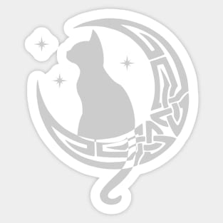White Celtic Moon Cat Sticker